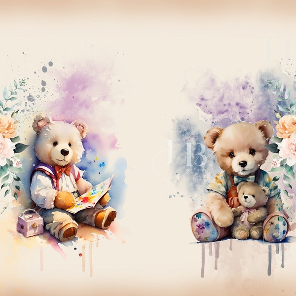 Teddy Love, a pretty printable digital junk journal kit, with the cutesy teddy bears, paper and ephemera