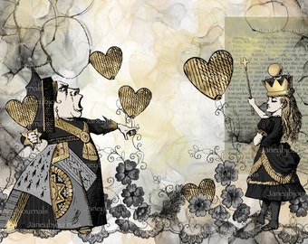 Junk journal printable kit, Alice in a slightly gothic wonderland, paper and ephemera, digital download,scrapbooking