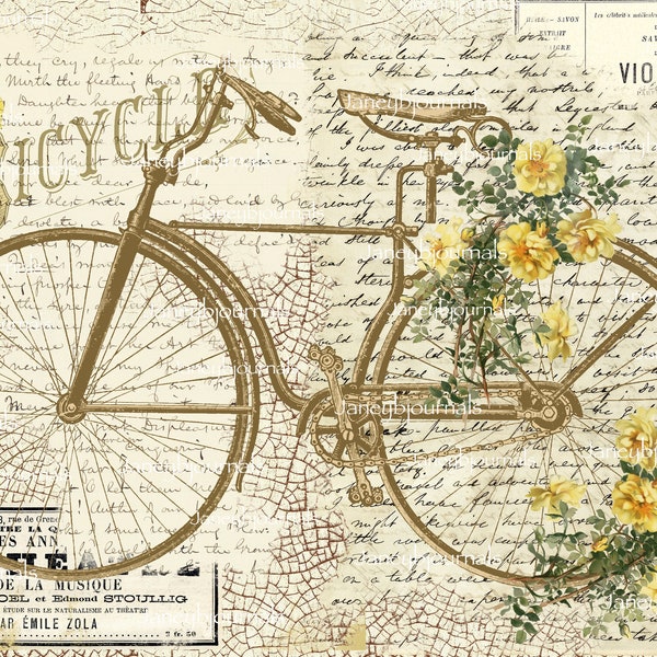 junk journal printable kit Vintage bicycle roses shabby chic, scrapbooking papercrafts