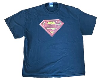 Superman Graphic T-Shirt Navy Blue Red Yellow Logo DC Comics