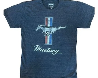 Ford Mustang T-Shirt Charcoal Grey Logo Emblem Graphic Tee Automotive Cars Horse