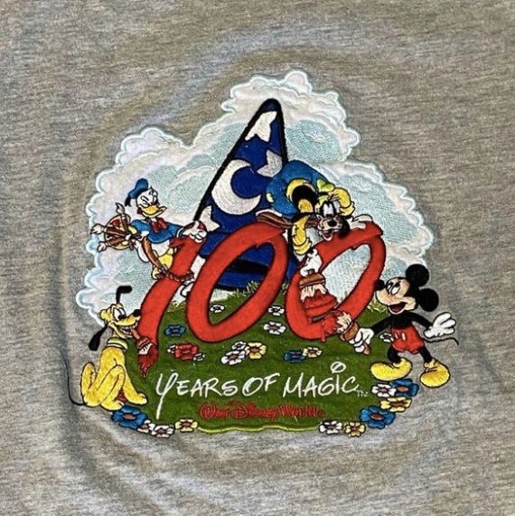 Vintage Y2K Disney Tee Gray Embroidered 100 Years… - image 2