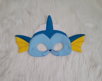 Water Dragon Embroidered Mask - Pretend Play - Video Character- Creative Play - Dress-Up Mask