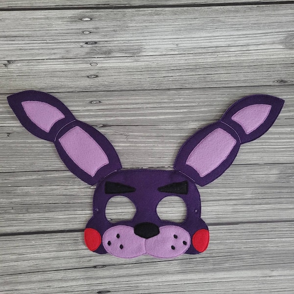 Bunny Felt Embroidered Mask - Bonnie the Bunny Mask -  Creative Play - Halloween Costume - Gaming - Pretend Play - Dress-Up Mask