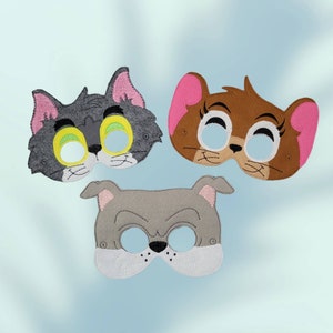 Cartoon Character Mask - Cat and Mouse Mask - Bulldog Mask - Tomcat Mask - Mouse Mask - Cosplay -Dress Up Mask - Pretend Play Mask