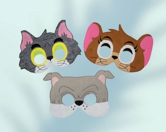 Cartoon Character Mask - Cat and Mouse Mask - Bulldog Mask - Tomcat Mask - Mouse Mask - Tom & Jerry -Dress Up Mask - Pretend Play Mask