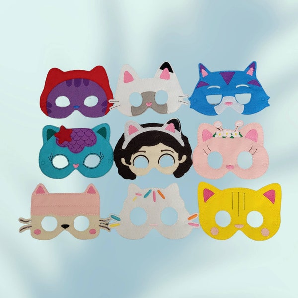 Girl's Playhouse Masks - Catnip - Panda - Cats - Mermaid - Boxes - Cakes - Pretend Play - Halloween Costume - Dress-Up Mask -