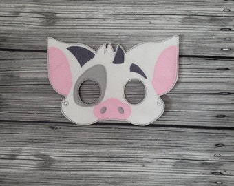 Pig Felt Embroidered Mask - Island Pig Mask - Kid & Adult - Pretend Play - Costume Party - Animal Mask - Creative Play - Dress-Up Mask