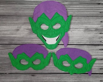 Super Villain Felt Embroidered Mask - Goblin mask - Kid & Adult - Full Face or Half Face - Halloween Costume - Cosplay - Dress-Up Mask