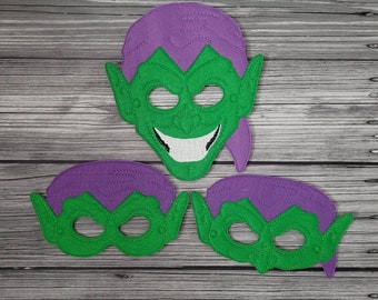 Embroidered Felt Goblin Mask: Super Villain Costume, Kid & Adult