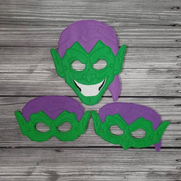 Super Villain Felt Embroidered Mask - Goblin mask - Kid & Adult - Full Face or Half Face - Halloween Costume - Cosplay - Dress-Up Mask