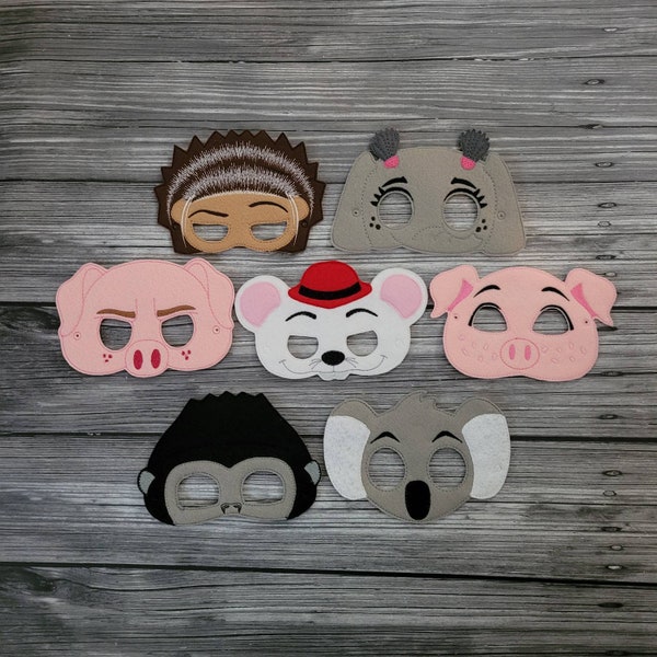 Singing Animals Felt Mask - Gorilla - Elephant - Koala - Girl Pig - Boy Pig - Porcupine - Mouse - Animal Dress-Up Masks - Pretend Play Masks