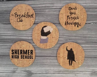 Breakfast Gang Coasters: Embroidered Cork Fabric, 80s Movie Gift - Set of 5