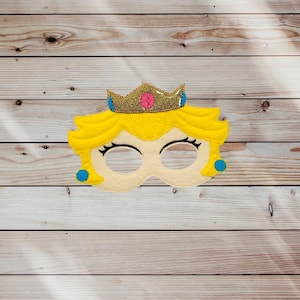 Princess Peach Felt Embroidered Mask - Kid & Adult - Pretend Play - Halloween Costume - Princess Mask - Creative Play - Dress-Up Mask