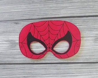 Red Spider Hero Felt Embroidered Mask - Spidey Mask - Kid & Adult -Super Hero Play Mask - Pretend Play - Halloween Costume