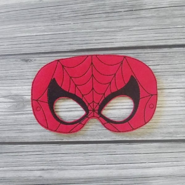 Red Spider Hero Felt Embroidered Mask - Spidey Mask - Kid & Adult -Super Hero Play Mask - Pretend Play - Halloween Costume