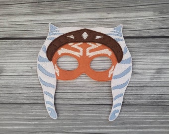 Ahsoka Felt Embroidered Mask - Padawan - Kid & Adult - Pretend Play - Halloween Costume - Pretend Play - CosPlay - Dress-Up Mask