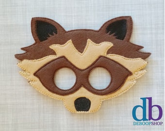 Raccoon Felt Embroidered Mask - Kid & Adult - Pretend Play - Halloween Costume