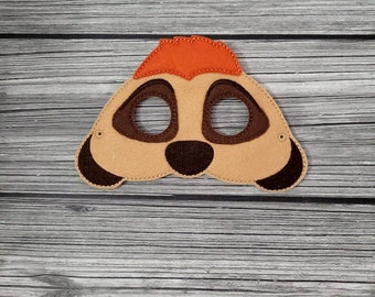 Meerkat Mask - Timon Mask - Africian Animal Felt Embroidered Mask - Kid & Adult - Pretend Play - Halloween Costume - Dress-Up Mask - CosPlay