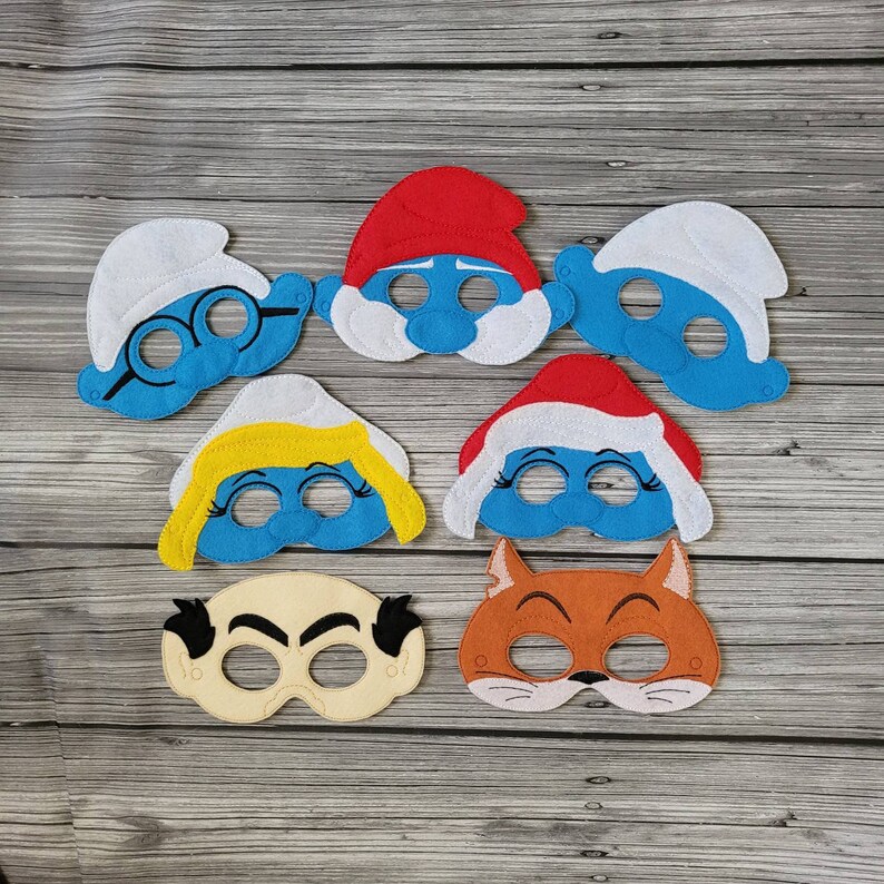 Smuff Mask Embroidered Blue Character Masks: Handmade Costume, Creative Play - Etsy