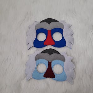 Felt Baboon Mask: Blue Embroidered Costume Mask - Kids & Adults