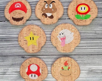 Red Plumber Inspired Cork Coasters - Video Game Inspired Themed Coasters