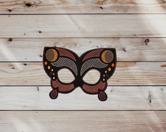 Brown and Orange Butterfly Mask:  Felt Embroidered Mask - Pretend Play Costume
