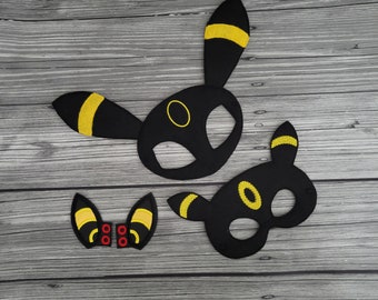 Umbreon Felt Embroidered Mask - Night Fox - Game Character - Evolution- Battle Character - Kid & Adult - Pretend Play - Halloween Costume