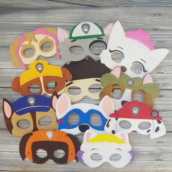 Rescue Dogs Inspired Masks -Skye -Marshall -Zuma -Rubble - Apollo -Everest - Sweetie -Tracker -Chase -Rocky -Ryder Dress-up - Pretend Play