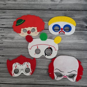 Clowns effrayants - masque de clown disgracié - masque en feutre de clown horreur - Bill - clown classique - jeu créatif - déguisement d'halloween - cosplay