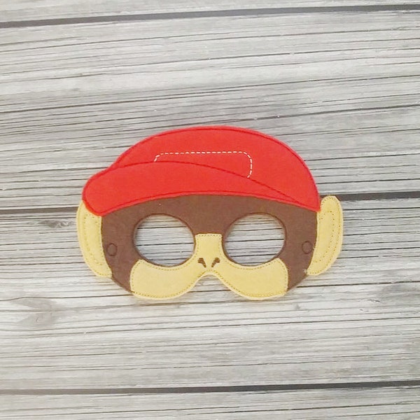 Diddy Kong Embroidered Felt Mask -Kid & Adult Mask - Pretend Play - Halloween Costume - Dress Up Mask -Monkey Character Mask