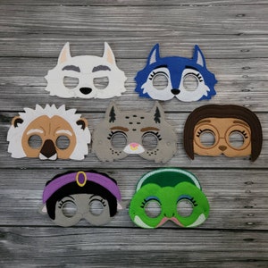 Singing Animals 2 Felt Mask - Sheep - Iguana - Wolf - Dog - Lynx - Lion - Animal Dress-Up Masks - Pretend Play Masks - Halloween Masks