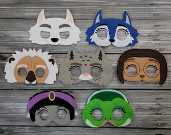 Singing Animals 2 Felt Mask - Sheep - Iguana - Wolf - Dog - Lynx - Lion - Animal Dress-Up Masks - Pretend Play Masks - Halloween Masks