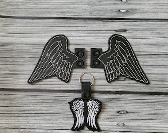 Daryl Wings - Angel Shoe Wings - TWD Embroidered Key Fob - Zipper Pull - Vinyl Keychain - Wings for Boots, Shoes, Skates