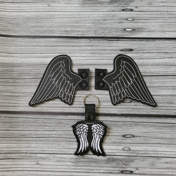 Daryl Wings Keychain - Angel Shoe Wings - TWD Embroidered Key Fob - Zipper Pull - Vinyl Embroidered Keychain - Wings for Boots, Shoes,Skates