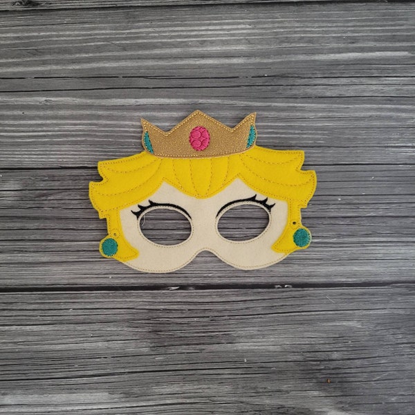 Princess Peach Felt Embroidered Mask - Kid & Adult - Pretend Play - Halloween Costume - Princess Mask - Creative Play - Dress-Up Mask