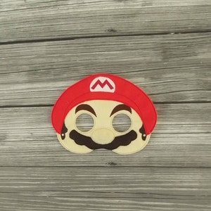 Red Plumber Felt Embroidered Mask - Kid & Adult - Pretend Play - Halloween Costume