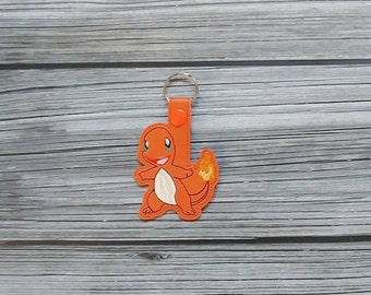 Charmander Keychain - Pokemon Flame Keychain - Vinyl Embroidered Keychain - Zipper Pull - Gifts for Gamers