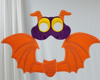 Purple Dragon Mask and/or Orange Wings Set: Purple & Orange Costume