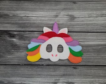 Rainbow Unicorn Felt Embroidered Mask - Kid & Adult - Pretend Play - Halloween Costume - Creative Play - Unicorn Mask - Dress-Up Mask