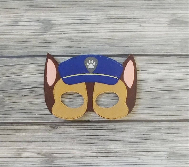 Make Believe Paw Patrol Inspired Embroidered Mask Chase Mask Halloween Costume German Shepherd Mask Kid /& Adult -Pretend Play
