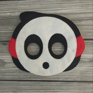 Shy Guy Full Face Embroidered Felt Mask - Black Shy Guy Mask - Kid & Adult Mask - Pretend Play - Halloween Costume - Dress Up Mask