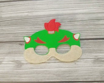 Bowser Jr Embroidered Felt Mask -Kid & Adult Mask - Pretend Play - Halloween Costume - Dress Up Mask-Red Plumber Character Turtle Mask