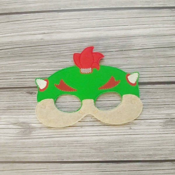 Bowser Jr Embroidered Felt Mask -Kid & Adult Mask - Pretend Play - Halloween Costume - Dress Up Mask-Red Plumber Character Turtle Mask