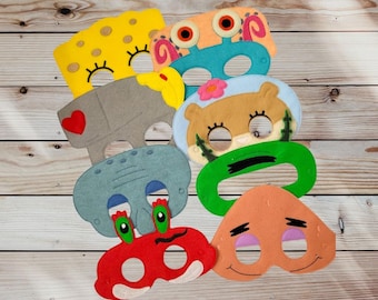 Under Sea Friends -Sponge Boy-Starfish-Squid-Crab-Snail-Underwater Squirrel-Plankton-Felt Masks-Dress-Up MasksPretend Play-Halloween Costume