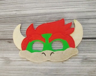 Bowser Embroidered Felt Mask -Kid & Adult Mask - Pretend Play - Halloween Costume - Dress Up Mask - Turtle Character Mask - Turtlelike Mask