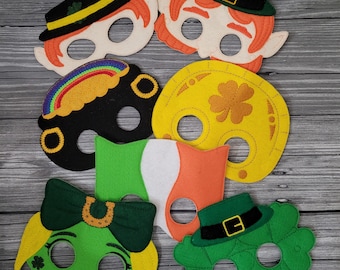 St Patrick's Day- Leprechaun- Pot of Gold- Lucky Coin- Lucky Shamrock- Lucky Horseshoe - Irish Flag -Pretend Play- Halloween -Dress Up Masks