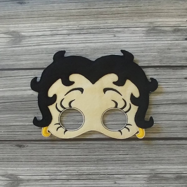 Girl Felt Embroidered Mask - Betty Lady Mask - Cartoon - Curly Hair - Pretend Play - Halloween Costume - Creative Play - Dress-Up Mask