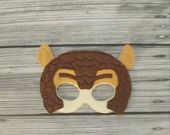 Armadillo Felt Embroidered Mask - Armadylan Mask -Bedtime Hero Mask - Kid & Adult - Pretend Play - Halloween Costume - Make Believe