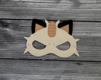 Meow Felt Embroidered Mask - Meeowth Mask - Kid & Adult - Pretend Play - Costume Party - Pokemon Go - Creative Play - Dress-Up Mask